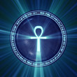 An Egyptian Ankh icon illuminated from behind. An Egyptian Ankh icon illuminated from behind.