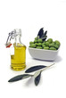Extra virgin olive oil and fresh green olives