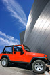 Red car and modern architecture