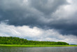 Moody sky over lake.
