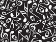 retro grunge musical notes white on black