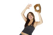 Pretty girl catching a basebal