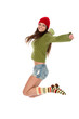 Happy brunette jumping