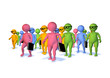 Colored crowd of 3d employees characters walking Colored crowd of 3d employees characters walking
