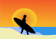 sunset surf in the beach