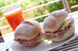 Ham and cheese sandwich and juice Ham and cheese sandwich and juice