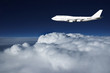 Jumbo jet in evening sky