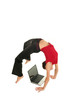 Woman doing yoga with laptop 