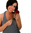 Woman In Fashion Dress Holding Rose Woman In Fashion Dress Holding Rose