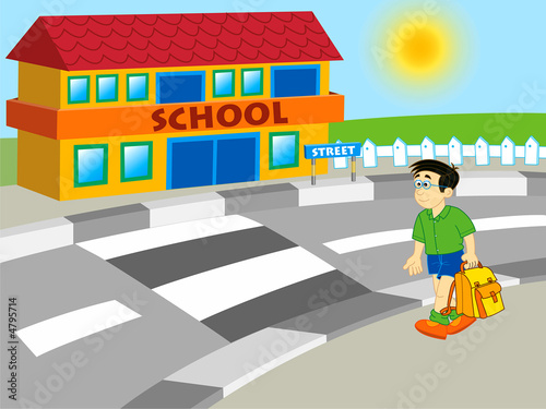 people walking cartoon. boy walking to school