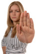 Business women with hand up saying STOP Business women with hand up saying STOP