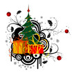 Christmas background with christmas tree and gift, vector