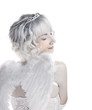 Blond angel girl isolated on white background