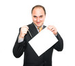 Young man with empty sheet of paper