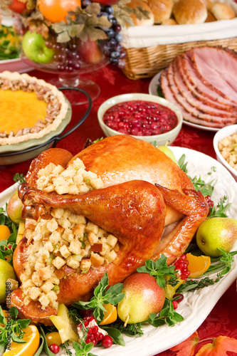 Photo: Holiday dinner with roast turkey Holiday dinner with roast turkey