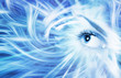 Human eye on blue abstract background