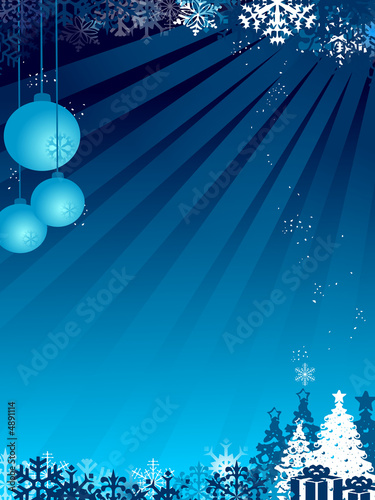 christmas ball with flake in blue background