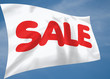 White silk sale flag with blue sky background