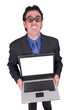 Business geek with laptop