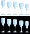 Five vine glasses on black and white background