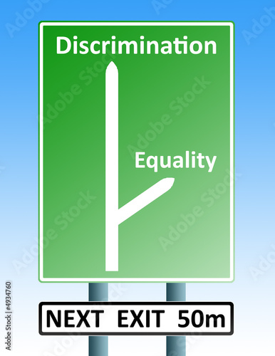 Illustration: discrimination eqaulity teamwork roadsign discrimination eqaulity teamwork roadsign