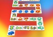 Wooden domino on  colorful background