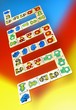 Wooden domino on  colorful background