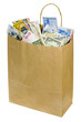 Paperbag full of currency notes of various countries