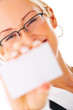 Woman with business card