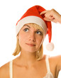 Thinking Mrs. Santa isolated on white background