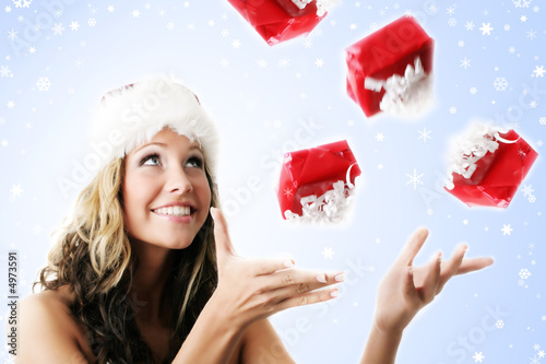 beautiful woman with falling gifts
