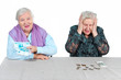 Two Grandma is counting Russian money.
