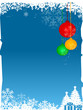 blue christmas background with snow and color xmas balls