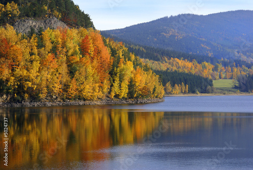 Herbstwald mit See Herbstwald mit See
