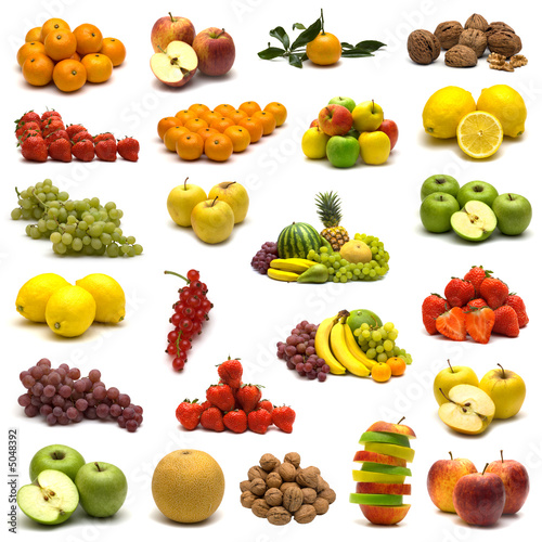 large page of fruits on white background