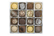 Overhead view of tray with luxury chocolates