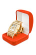Golden clock in red box