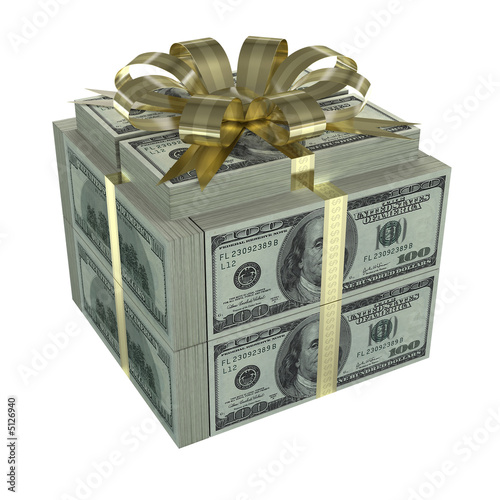 Illustration: Many dollars in the format of a gift box Many dollars in the format of a gift box