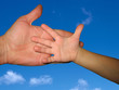 Handshake in clouds