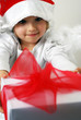 little santa with christmas gift