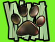 animal foot on stripes and green background