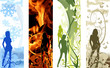 Girls. Grunge floral, snow, fire background Girls. Grunge floral, snow, fire background