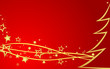 flying stars with christmas tree on red background