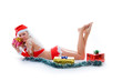 christmas santa helper holding a gift box christmas santa helper holding a gift box