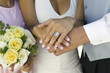 Brides hands and wedding ring, close-up