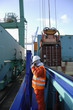 containers, ship, crane and engineer
