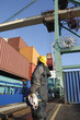 engineer, crane and containers