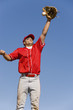 Baseball player catching ball in baseball glove