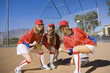 Young female softball players, portrait