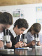 High School Students Using Microscopes
